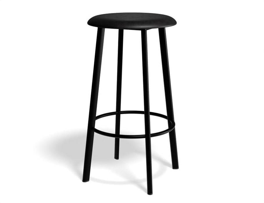 Atlas Bar Stool - Black - Vintage PU Seat - 67cm Kitchen Height - Vintage Grey Seat