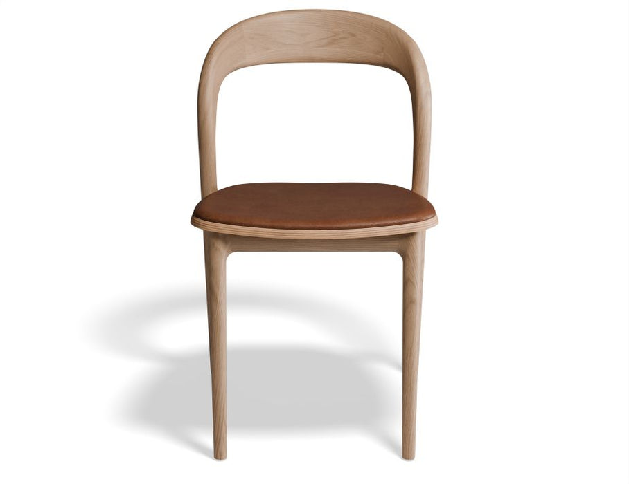 Mia Chair - Natural with Pad - Vintage Tan Vegan Leather Seat Pad