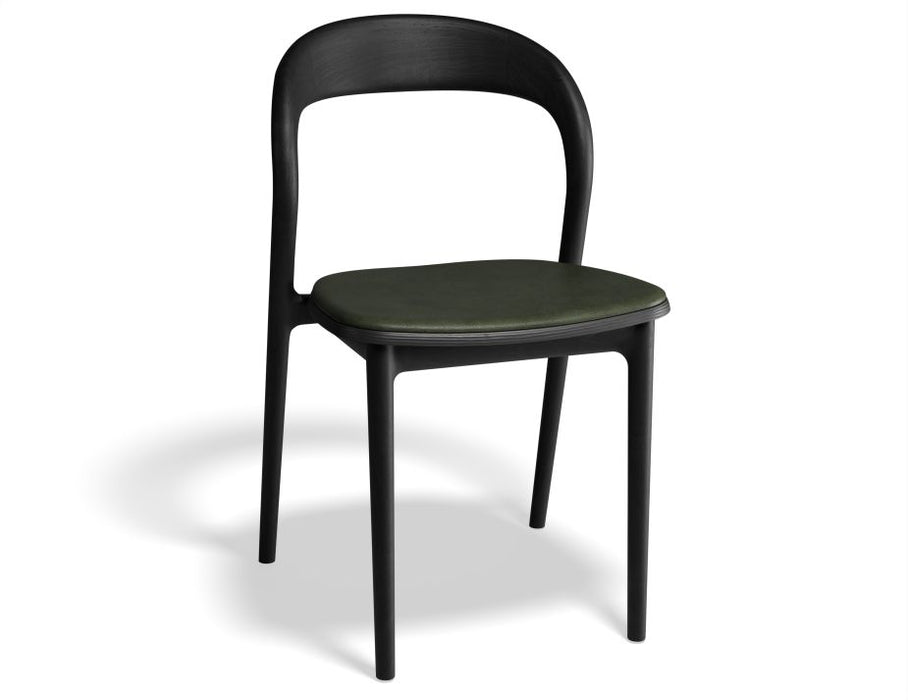 Mia Chair - Black Ash with Pad - Vintage Black Vegan Leather Seat Pad