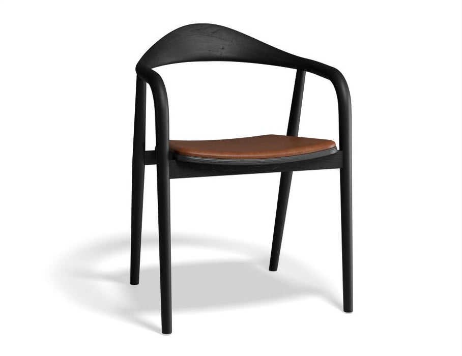 Arki Armchair - Black Ash with Pad - with Vintage Black Vegan Leather Cushion