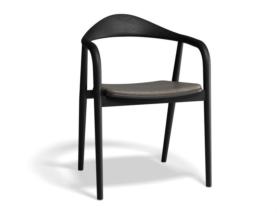 Arki Armchair - Black Ash with Pad - with Vintage Black Vegan Leather Cushion