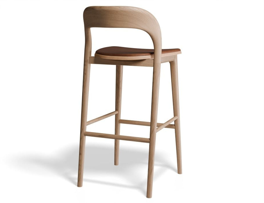 Mia Stool - Natural with Pad - 75cm Seat Height White Vegan Leather Seat Pad