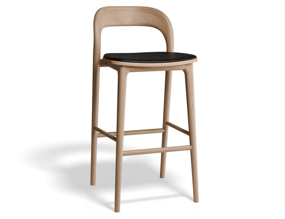 Mia Stool - Natural with Pad - 75cm Seat Height Vintage Black Vegan Leather Seat Pad