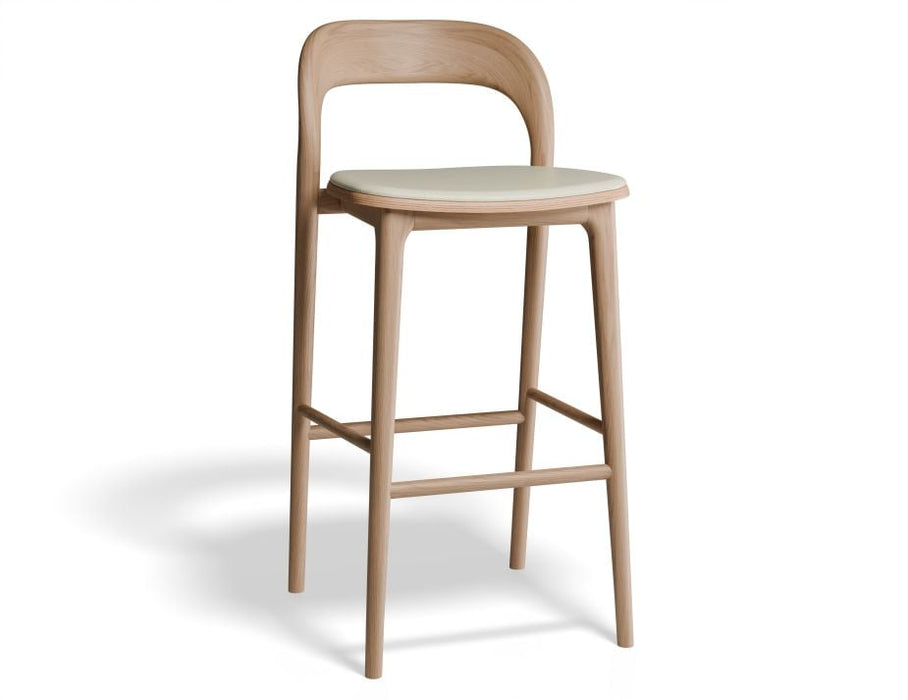 Mia Stool - Natural with Pad - 66cm Seat Height White Vegan Leather Seat Pad