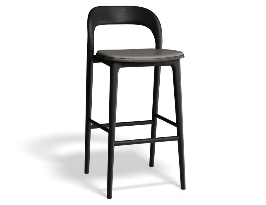 Mia Stool - Black with Pad - 75cm Seat Height Vintage Grey Vegan leather Seat Pad