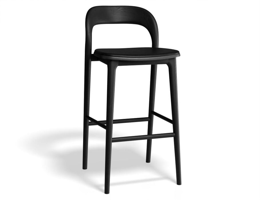 Mia Stool - Black with Pad - 75cm Seat Height Vintage Grey Vegan leather Seat Pad