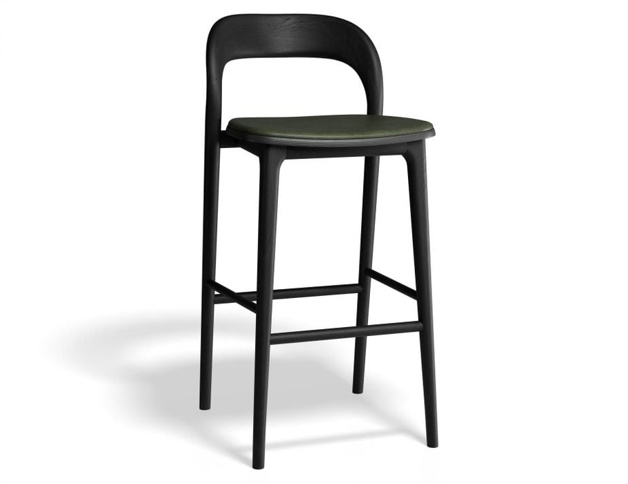 Mia Stool - Black with Pad - 66cm Seat Height Vintage Grey Vegan leather Seat Pad