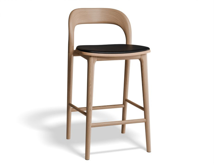 Mia Stool - Natural with Pad - 66cm Seat Height Vintage Black Vegan leather Seat Pad