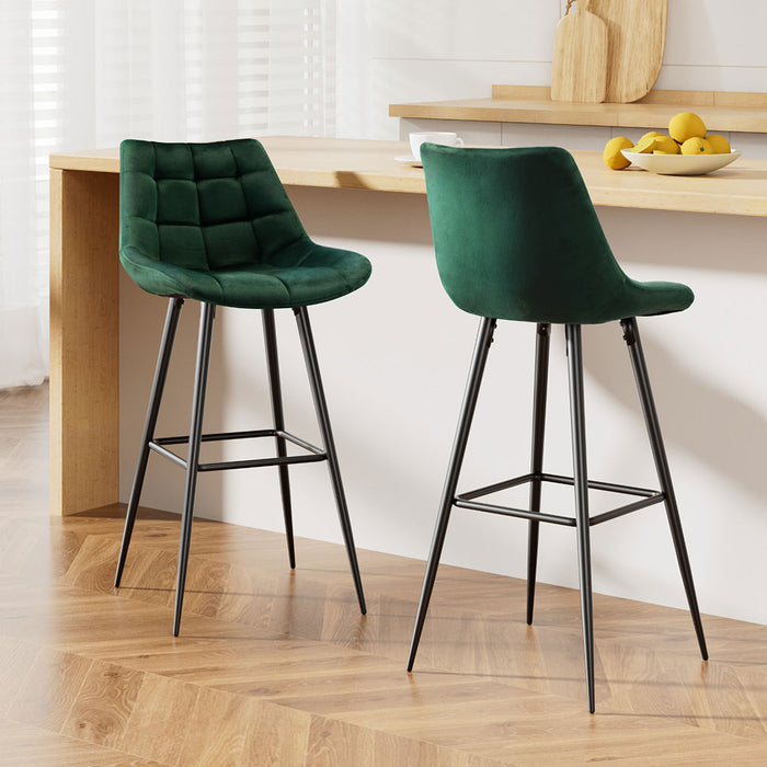 Artiss 2x Bar Stools Velvet Chairs Green