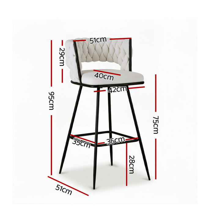 Artiss 4x Bar Stools Kitchen Dining Chair Counter Stool Woven Velvet Metal Ivory