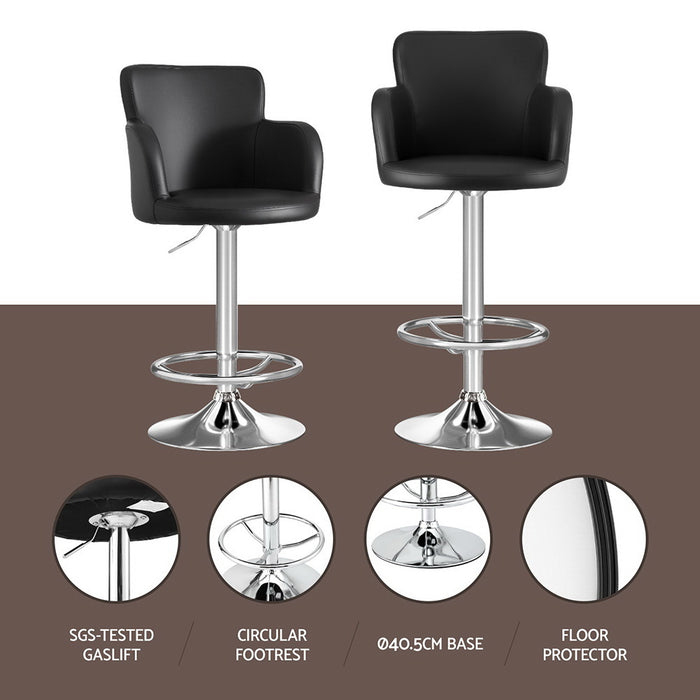 Artiss 1x Leather Bar Stools Swivel Adjustable Gas Lift PU Counter Chairs Black