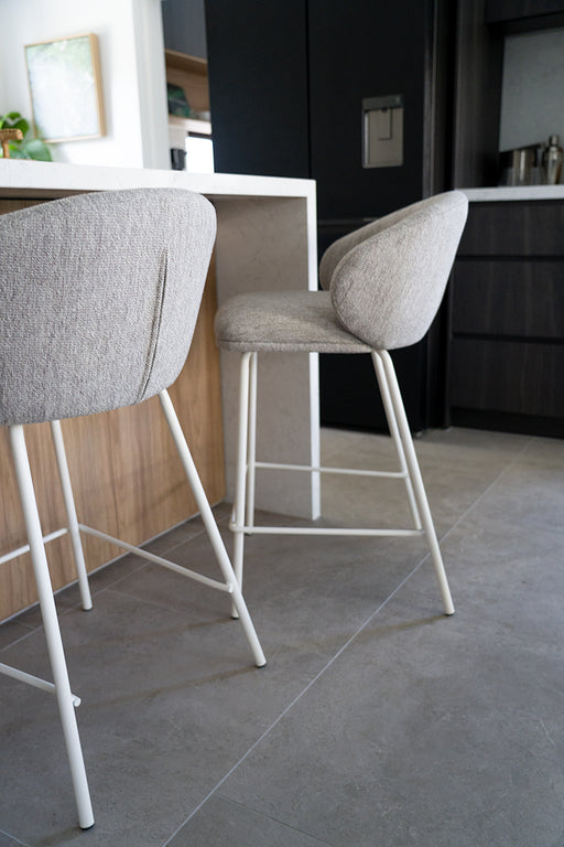Anders Counter Stool - Pebble Upholstery with White Legs