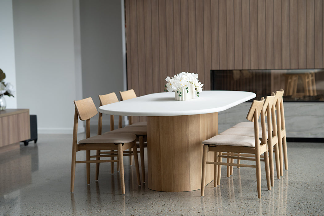 Harlow Oval Dining Table - 240cm  - Natural Oak Base - 240cm White