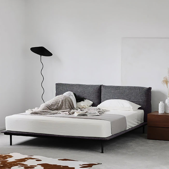 Grey Fabric Platform Bed With Headboard Pillows - Queen Size