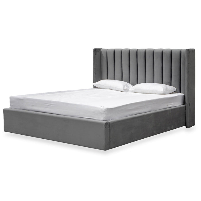 CBD8107-MI Queen Bed Frame - Wide Base in Charcoal Velvet