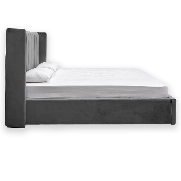 CBD8107-MI Queen Bed Frame - Wide Base in Charcoal Velvet