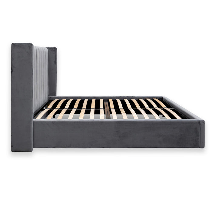 CBD8107-MI Queen Bed Frame - Wide Base in Charcoal Velvet