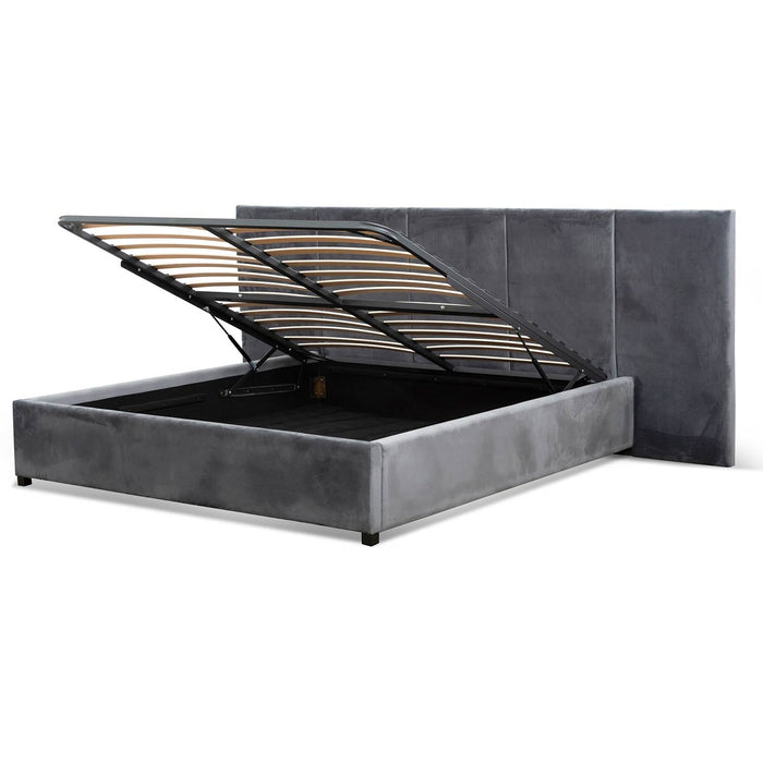 CBD6585-MI King Bed Frame - Charcoal Velvet with Storage