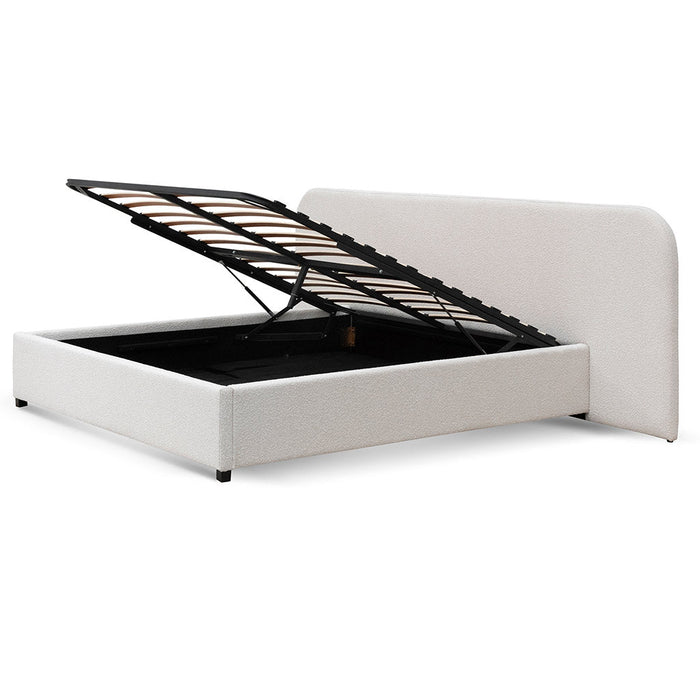 CBD6843-MI King Sized Bed Frame - Snow Boucle with Storage