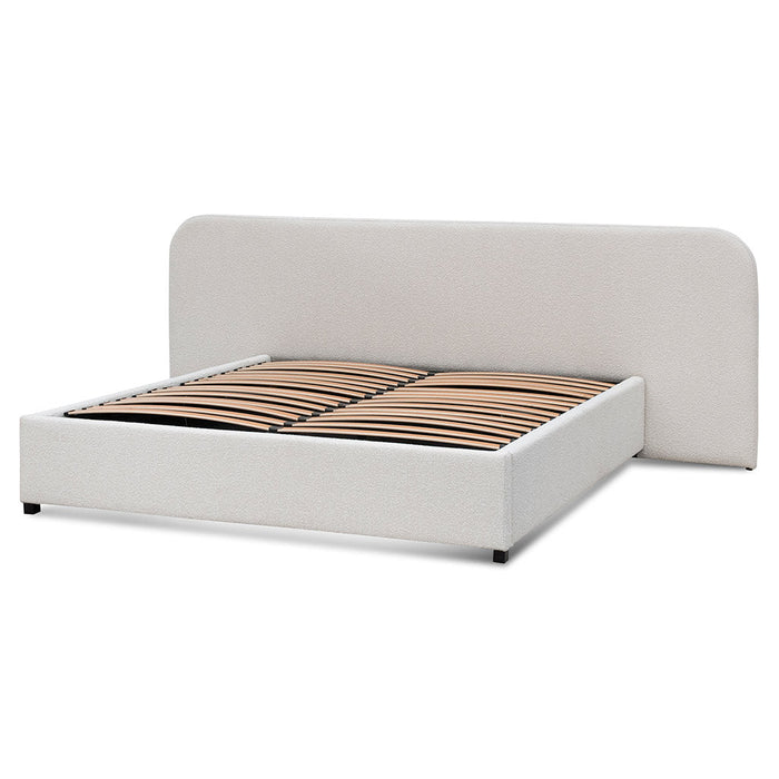 CBD6844-MI Queen Sized Bed Frame - Snow Boucle with Storage