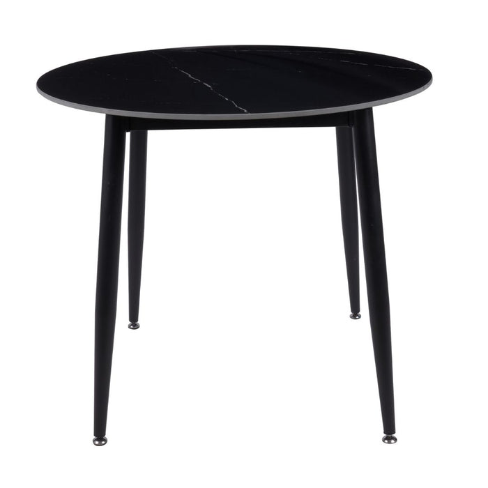 Fiore 5 Pce Round Dining Black Marble/Black Velvet Chairs
