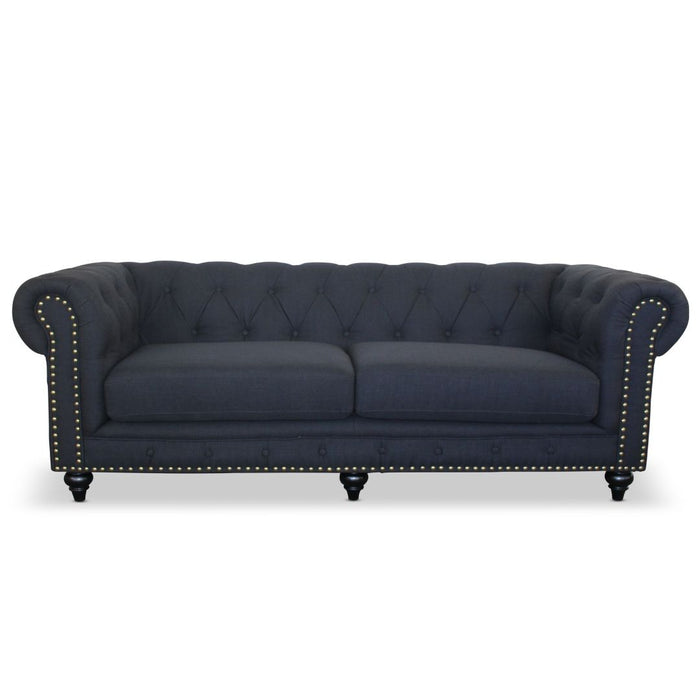 Chesterfield 3 Seater Black Fabric