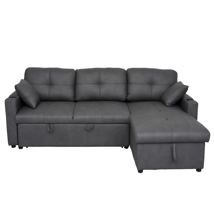 Romy Sofa Bed With Reversible Storage Chaise Charcoal Technology Fabric