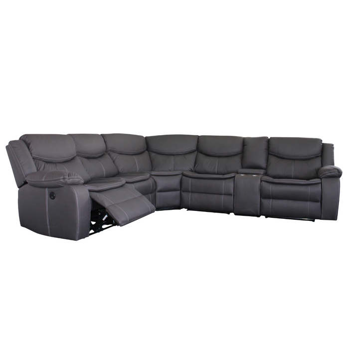 Otto 6 Pc Corner Recliner Suite Power Motion Charcoal Technology Fabric