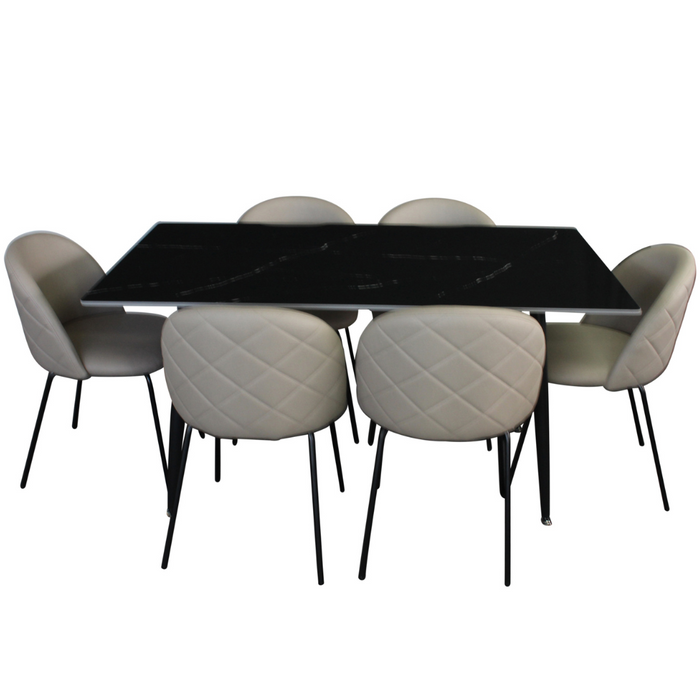 Fiore 7 Pce Dining Black Marble with Florin Technology Fabric Chairs