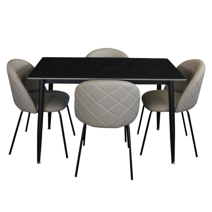 Fiore 5 Pce 120 X 70 Dining Black Marble With Florin Technology Fabric Chairs