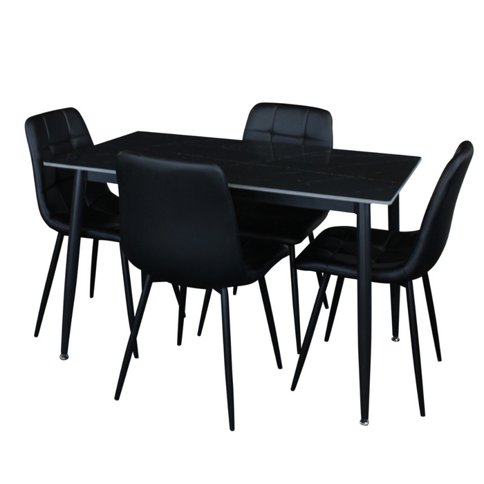Fiore 5 Pce 120 X 70 Dining Black Marble/Black Faux Leather Chairs