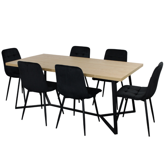 April 7 Pce Dining with Fiore Chair Black velvet - Wood