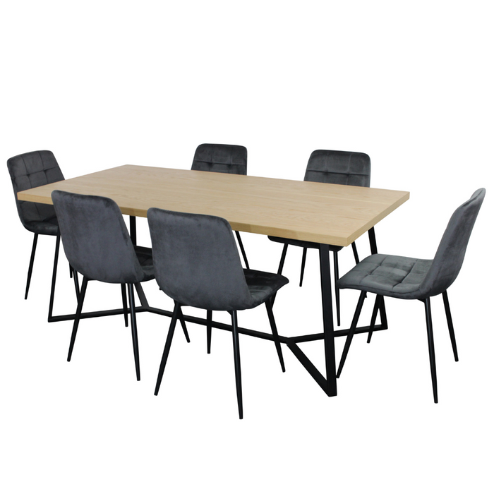 April 7 Pce Dining with Fiore Chair Grey velvet - Wood
