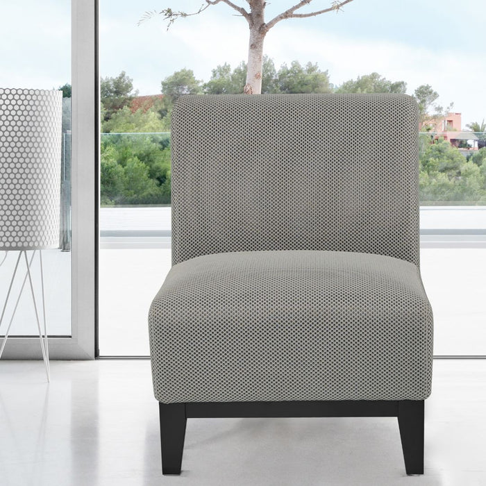 Ace Chair Grey textured fabric upholstery with Dark Timber Legs