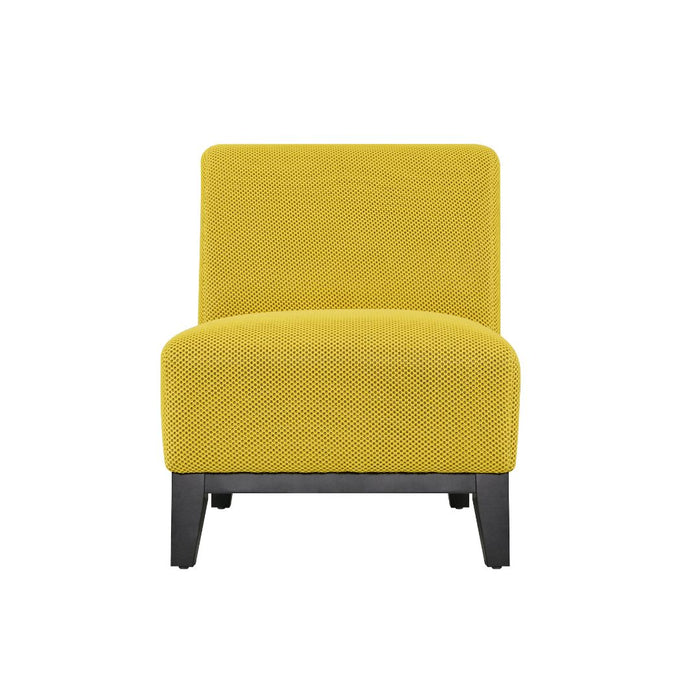 Ace Chair Yellow textured fabric upholstery with Dark Timber Legs