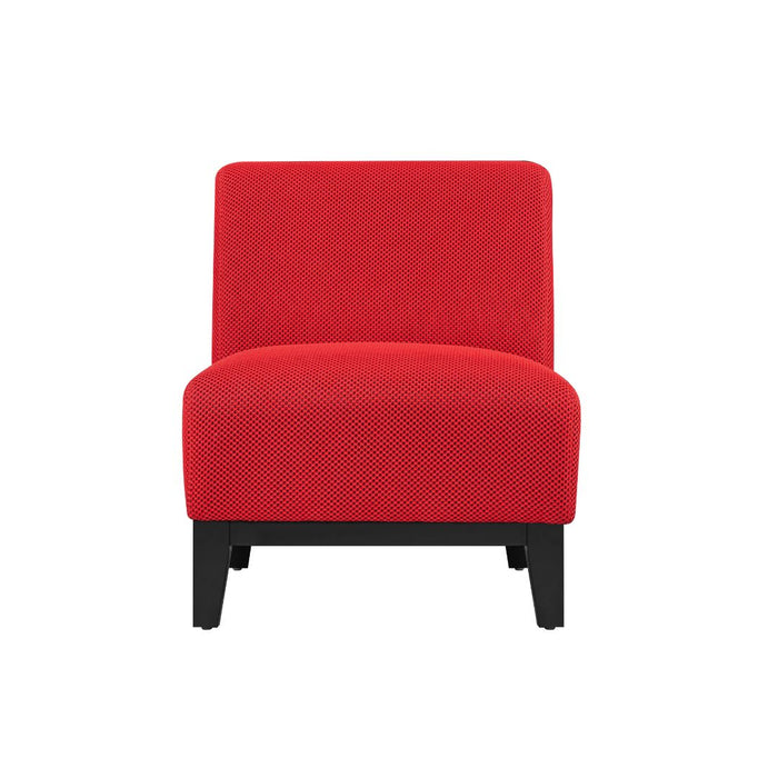 Ace Chair Red textured fabric upholstery with Dark Timber Legs