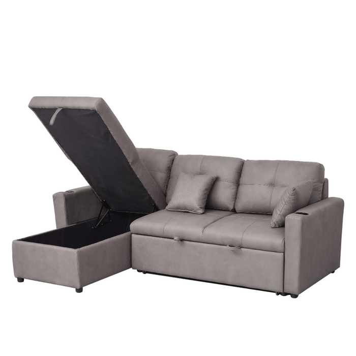 Romy Sofa Bed With Reversible Storage Chaise Brown Technology Fabric