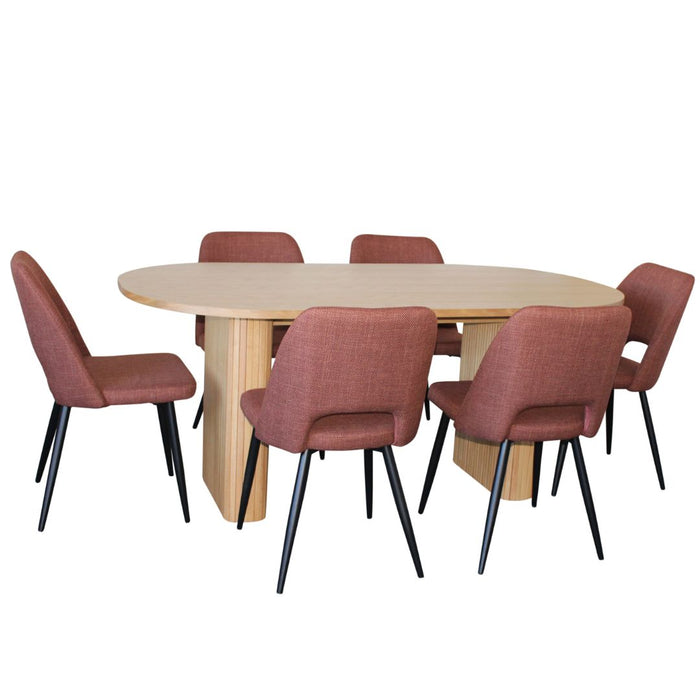 Melba 7 Pce Dining Natural With Zara Chair Russet Fabric