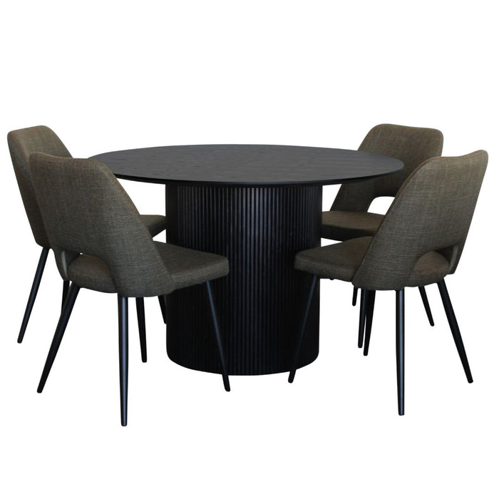 Miami 5 Pce Dining Black With Zara Chair Olive Fabric