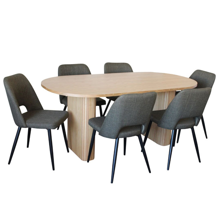 Melba 7 Pce Dining Natural With Zara Chair Olive Fabric