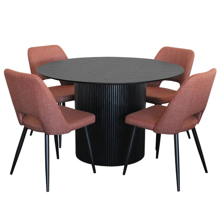Miami 5 Pce Dining Black With Zara Chair Russet Fabric