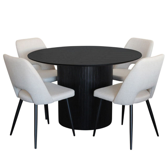 Miami 5 Pce Dining Black With Zara Chair Ivory Fabric