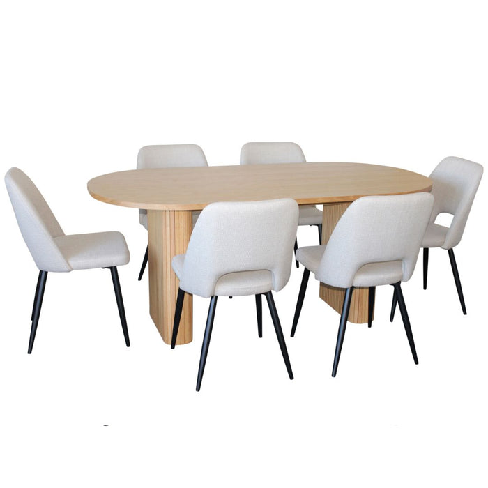Melba 7 Pce Dining Natural With Zara Chair Ivory Fabric