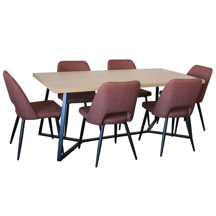 April 7 Pce Dining with Zara Chair Russet fabric - Wood
