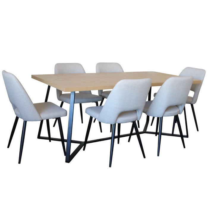 April 7 Pce Dining with Zara Chair Ivory fabric - Wood