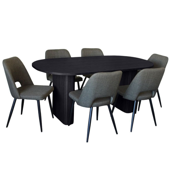 Melba 7 Pce Dining Black With Zara Chair Olive Fabric