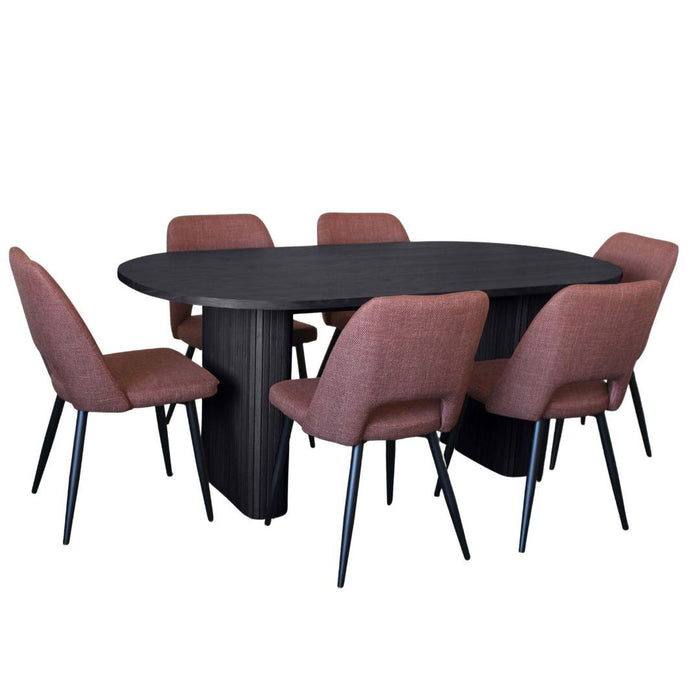 Melba 7 Pce Dining Black With Zara Chair Russet Fabric