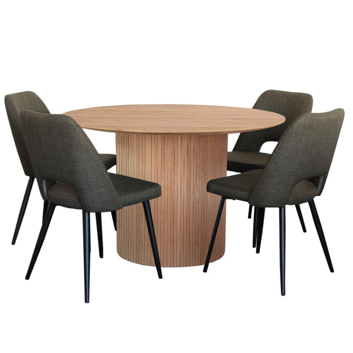 Miami 5 Pce Dining Natural With Zara Chair Olive Fabric