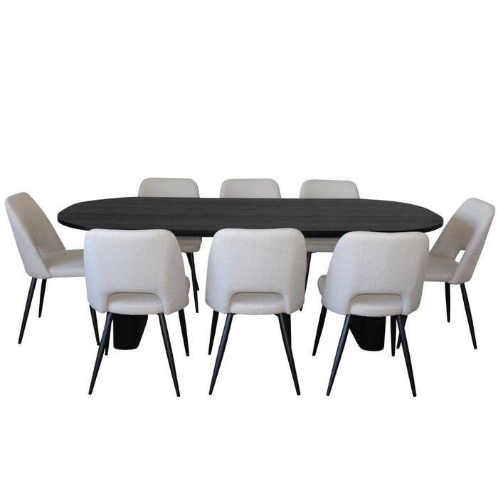 Melba 9 Pce Dining Black With Zara Chair Ivory Fabric