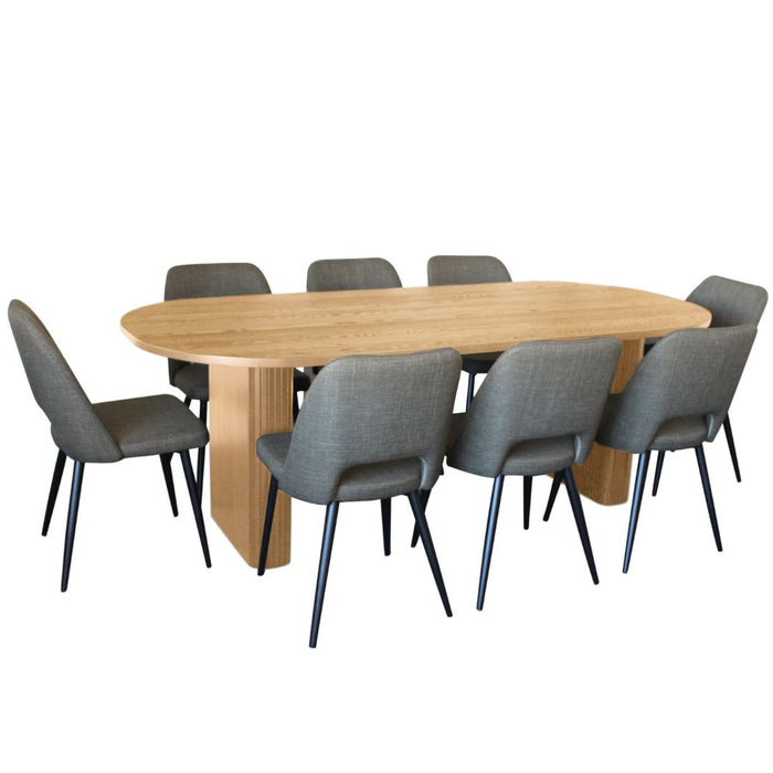 Melba 9 Pce Dining Natural With Zara Chair Olive Fabric